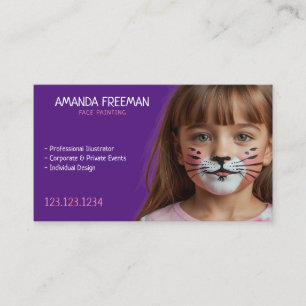 Simple Pink and Purple Kid Face Painting Business Card