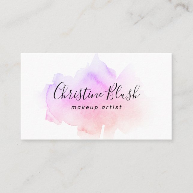 Simple Pink and Purple Watercolour Splash MUA Business Card (Front)