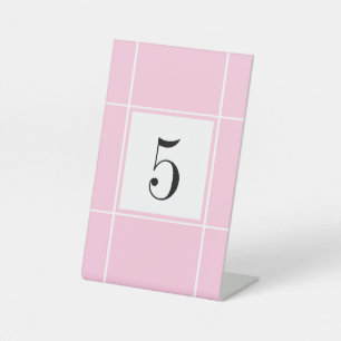 Simple Pink and White Bridal Wedding table Number Pedestal Sign