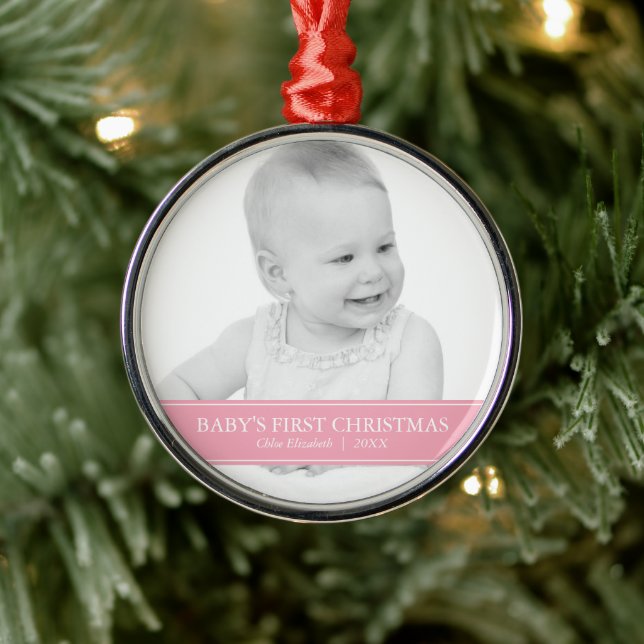 Simple Pink and White Custom Photo Christmas Metal Tree Decoration (Tree)