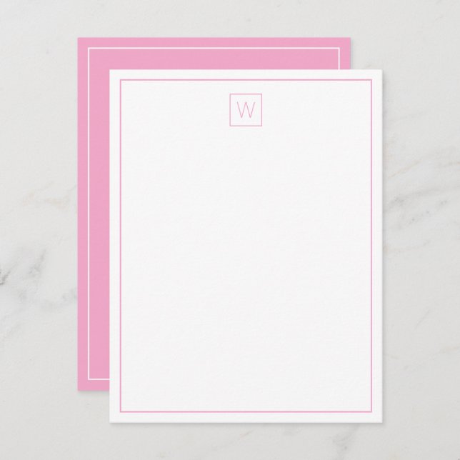 Simple Pink and White Monogram Card (Front/Back)