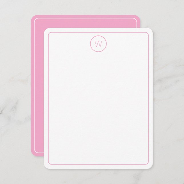 Simple Pink and White Monogram Card (Front/Back)