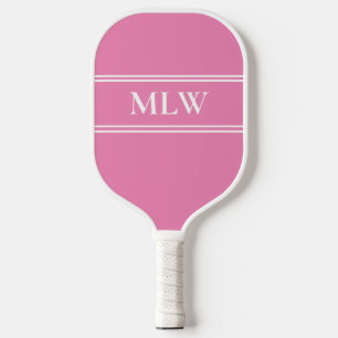 Simple Pink and White Monogram Pickleball Paddle