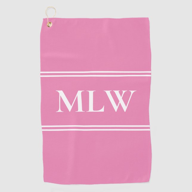 Simple Pink and White Monogram Template Golf Towel (Front)
