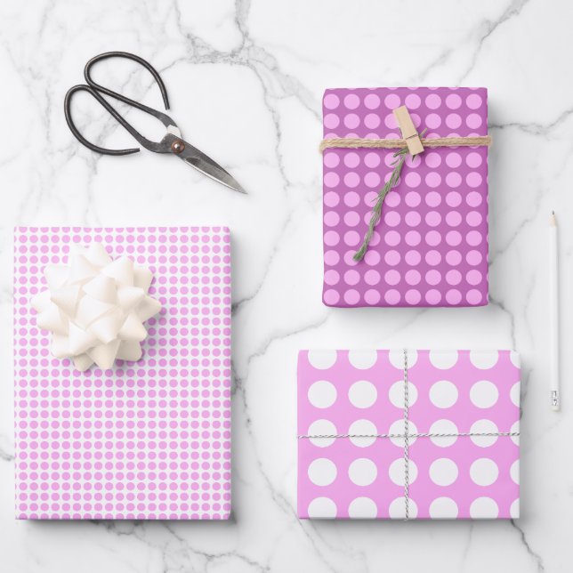 Simple Pink and White Polka Dots Pattern Wrapping Paper Sheet (Front)
