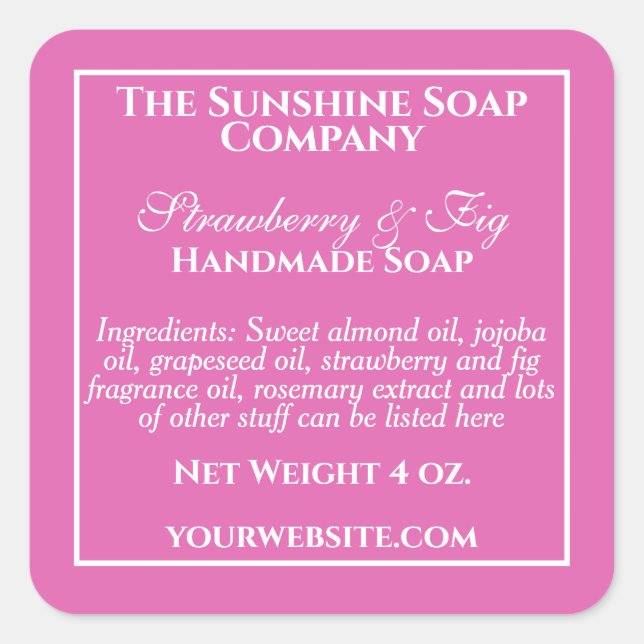 Simple pink and white soap cosmetics label (Front)