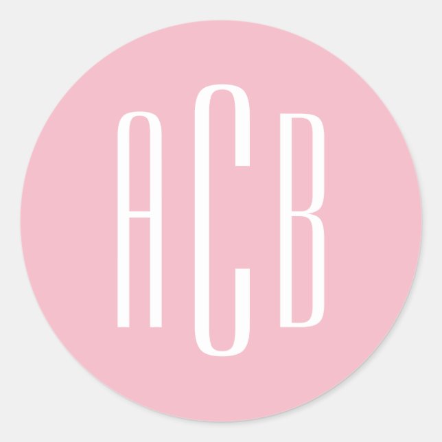 Simple Pink and White Three Letter Monogram Classic Round Sticker (Front)
