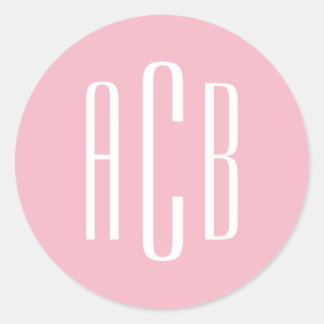 Simple Pink and White Three Letter Monogram Classic Round Sticker