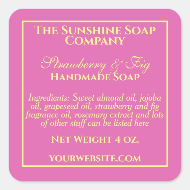 Simple pink and yellow soap cosmetics label (Front)
