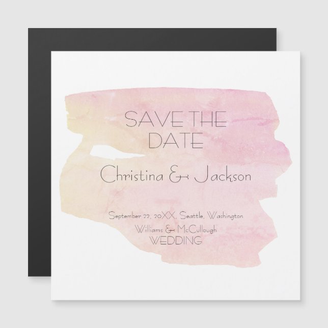 Simple Pink and Yellow Watercolor Swash Wedding Magnetic Invitation (Front/Back)