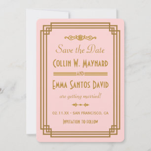 Simple Pink Art Deco Save The Date Invites