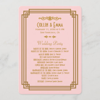 Simple Pink Art Deco Wedding Programs Programme
