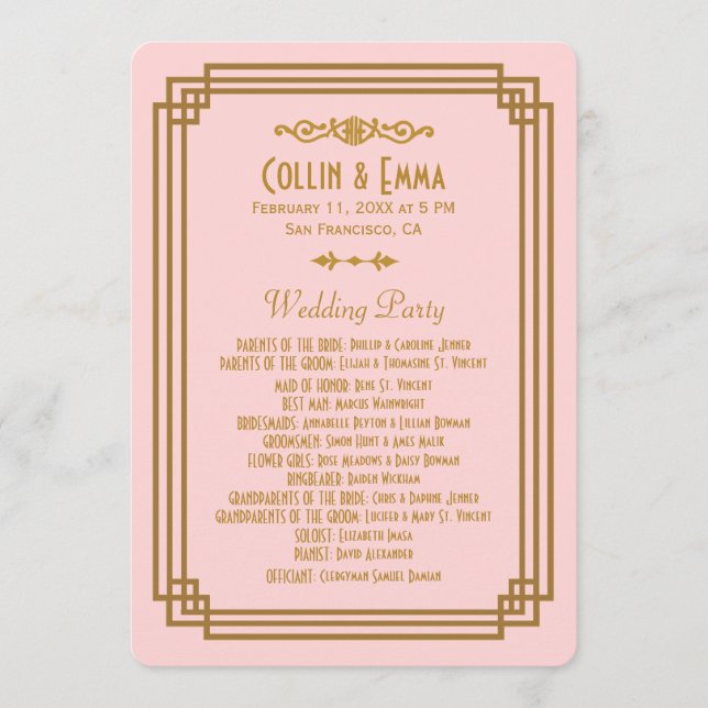 Simple Pink Art Deco Wedding Programs Programme (Front)
