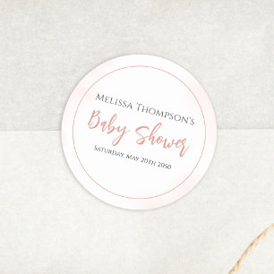Simple Pink Baby Shower Minimalist Calligraphy  Classic Round Sticker