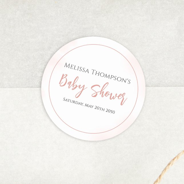 Simple Pink Baby Shower Minimalist Calligraphy  Classic Round Sticker (Creator Uploaded)