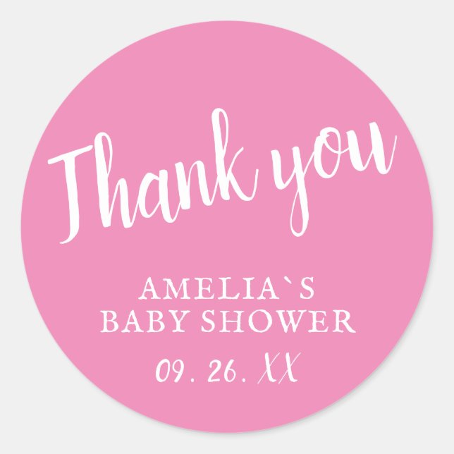 Simple Pink Baby Shower Thank you Sticker (Front)