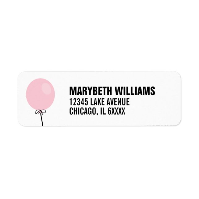 Simple Pink Balloon Baby Shower Address Label (Front)