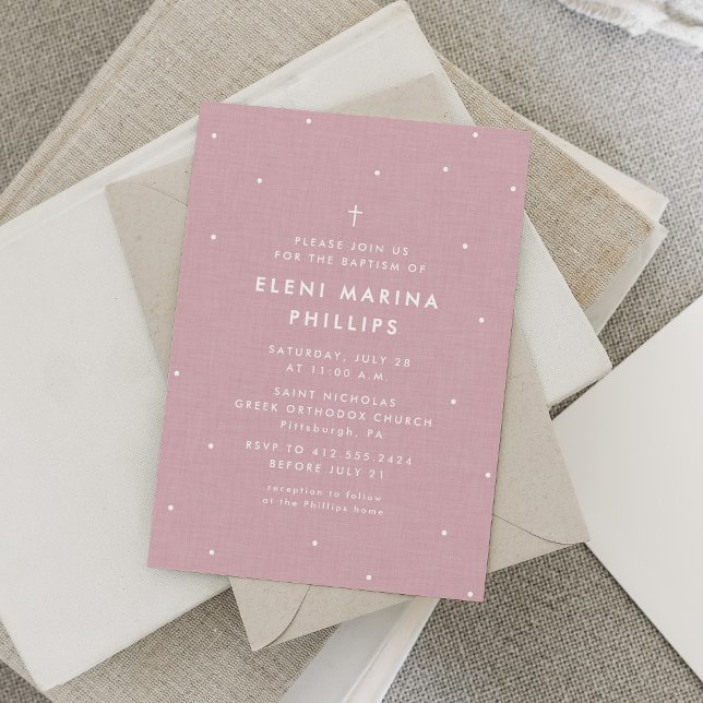 Simple pink baptism invitation with white dots (Creator Uploaded)