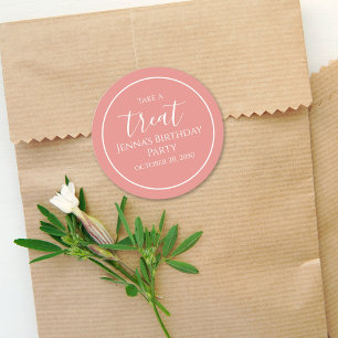 Simple Pink Birthday Calligraphy Watercolor Script Classic Round Sticker