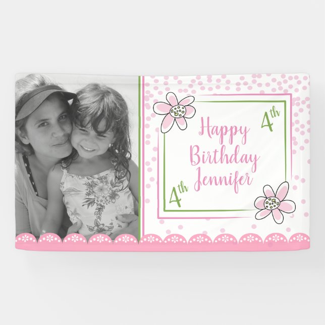 Simple Pink Birthday Custom Photo Banner (Horizontal)
