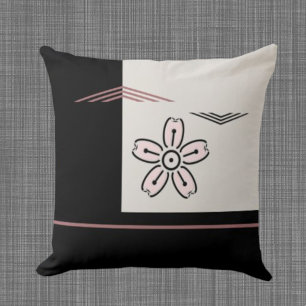 Simple Pink & Black Cherry Blossom Throw Pillow
