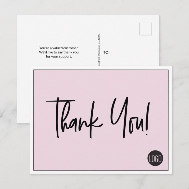 Simple Pink Black Company Logo Custom Thank You  Postcard (Front/Back)
