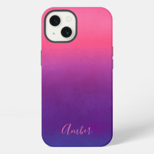 Simple Pink Blue Gradient Textured Personalised iPhone 13 Case