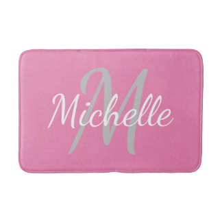 Simple pink Bold Typography & Name Monogram Bath Mat