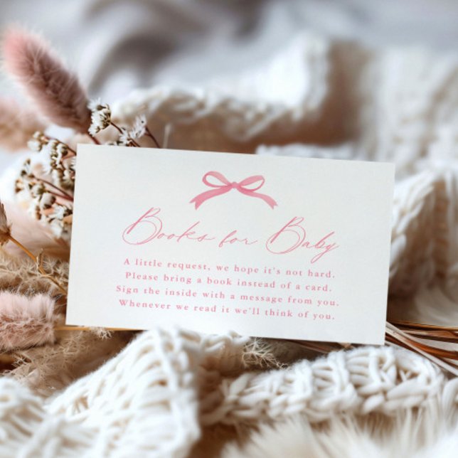 Simple Pink Bow Books for Baby Shower Enclosure Card (Simple pink bow books for baby shower invitation enclosure cards.)