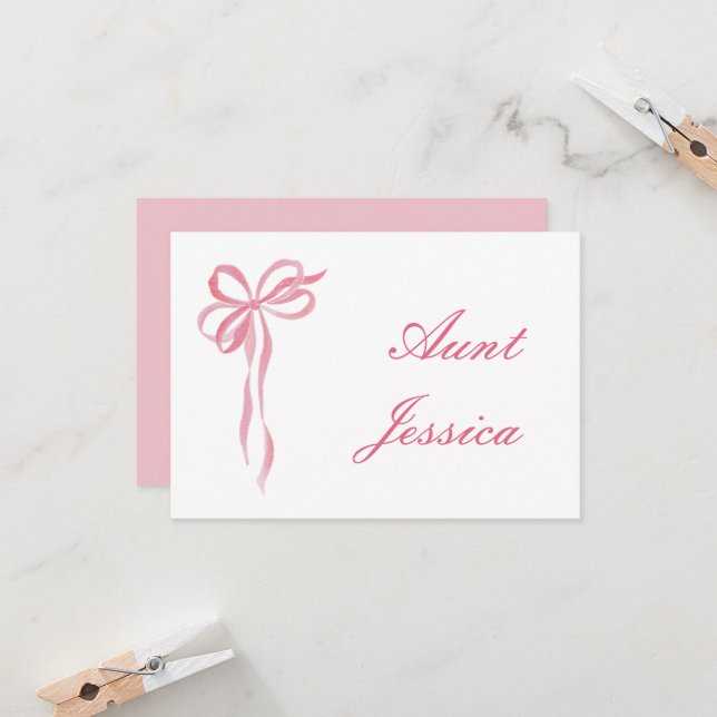 Simple pink bow flat place card (Front/Back In Situ)