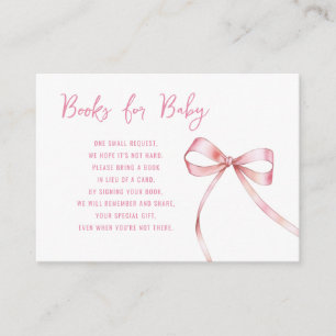 Simple Pink Bow Girl Baby Shower Books for Baby Enclosure Card