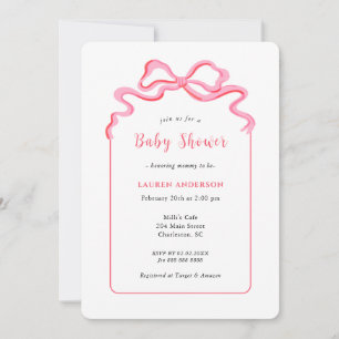 Simple Pink Bow Girl Baby Shower  Invitation