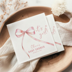 Simple Pink Bow Girl Baby Shower Napkin