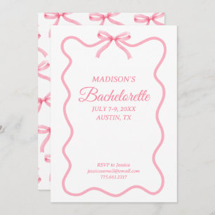 Simple Pink Bow Girly Bachelorette Party Invitation