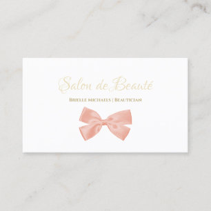 Simple Pink Bow Gold Script Girly Beauty Salon Business Card