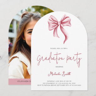 Simple Pink Bow Photo Graduation Party Arch Invitation