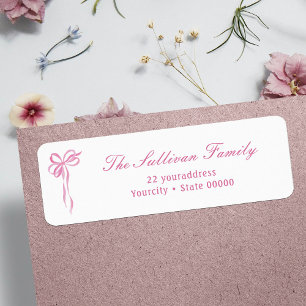 Simple pink bow return address label