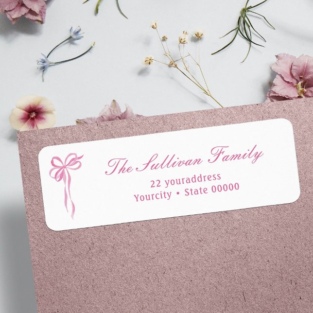 Simple pink bow return address label (Creator Uploaded)