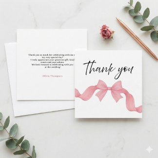 Simple Pink Bow She's Tying the Knot Bridal Shower Thank You Card