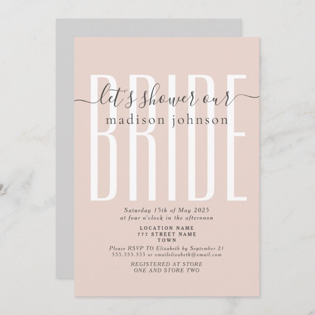 Simple Pink Bridal Shower Invitation (Front/Back)