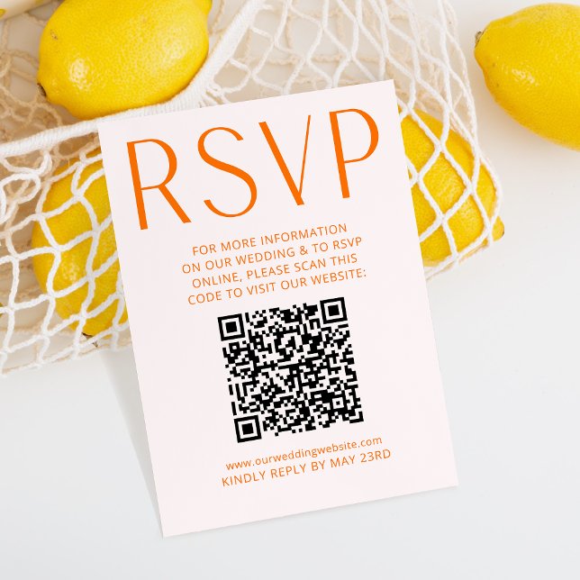 Simple Pink & Bright Orange RSVP Online QR code Card (Creator Uploaded)