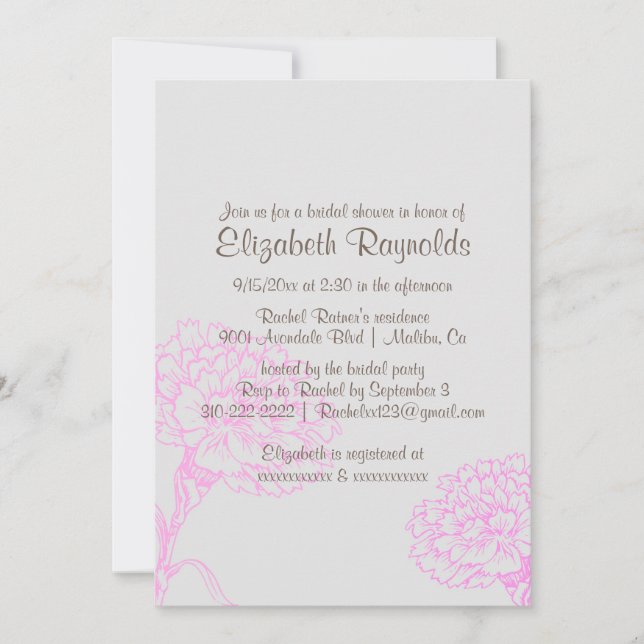 Simple Pink & Brown Bridal Shower Invitations (Front)