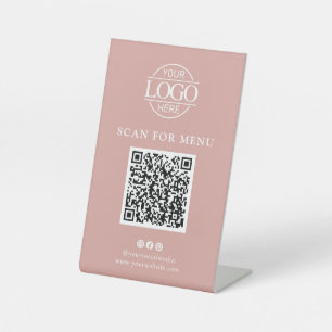 Simple Pink Business Logo Contactles QR Code Menu Pedestal Sign