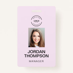 Simple Pink Business Logo QR code Employee photo ID Badge