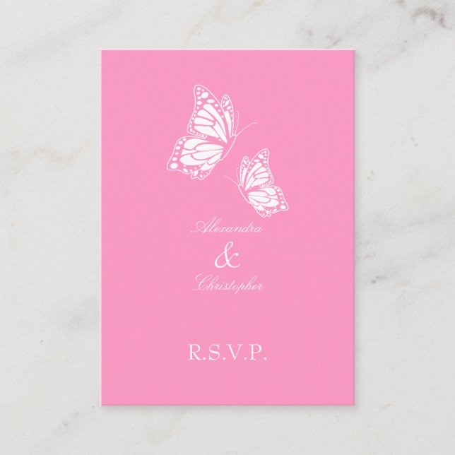 Simple Pink Butterfly RSVP Note Mini Enclosure Card (Front)