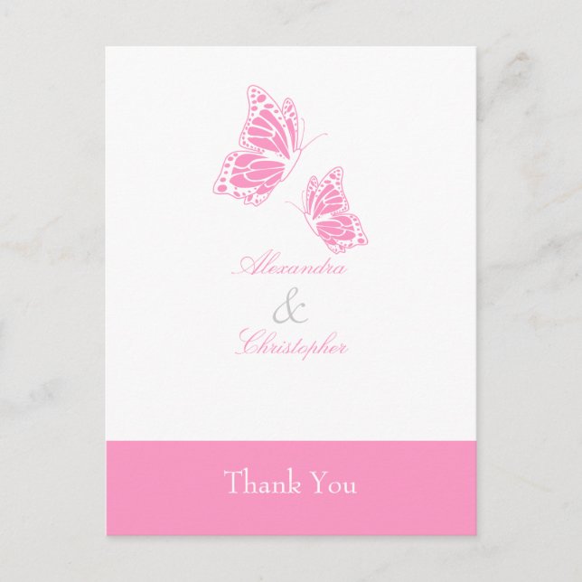 Simple Pink Butterfly Thank You Postcard (Front)