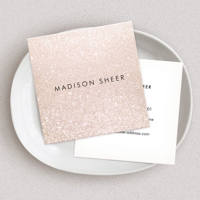 Simple Pink Champagne Glitter Beauty Stylist Square Business Card (Creator Uploaded)