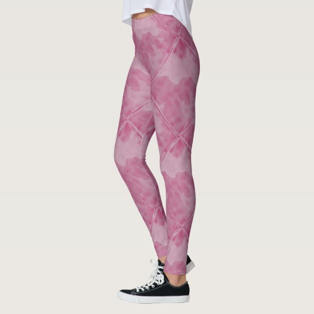 Simple Pink Chequered Ceramic Tiles Leggings (Left)