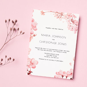 Simple pink cherry blossom floral Wedding  Invitation