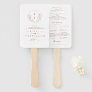 Simple Pink Cherry Blossom Monogram Crest Hand Fan